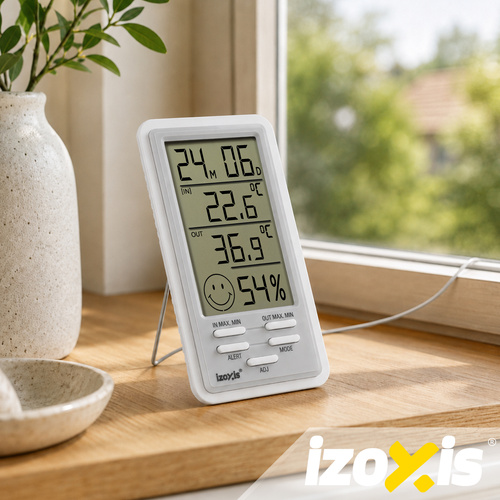 Meteorologická stanica IZOXIS – digitálny teplomer, vlhkomer, hodiny a budík