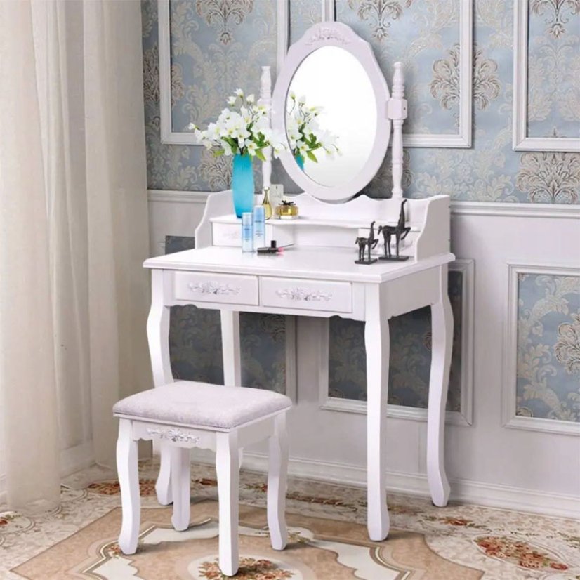 Kozmetický stolík so zásuvkami a otočným zrkadlom