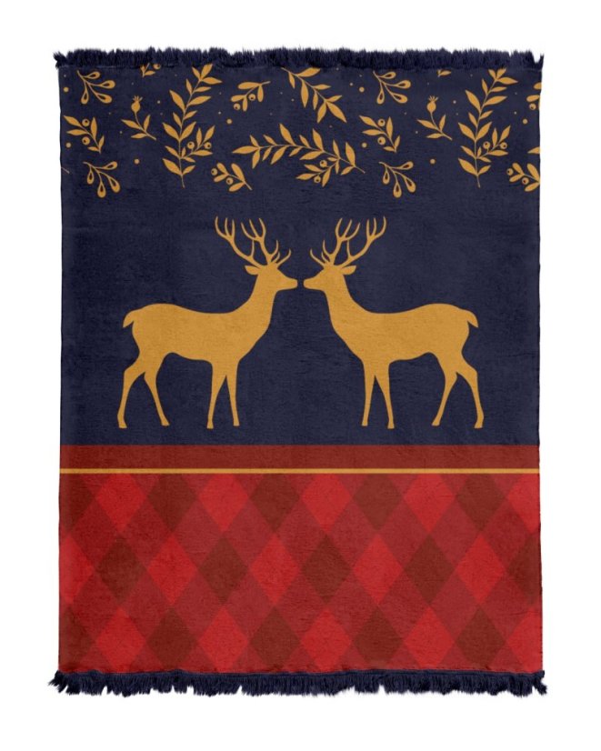 Vianočná deka károvaná so strapcami
