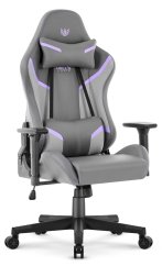 Herné ergonomické kreslo HC-2002 s nosnosťou 150 kg - sivé s fialovými detailmi