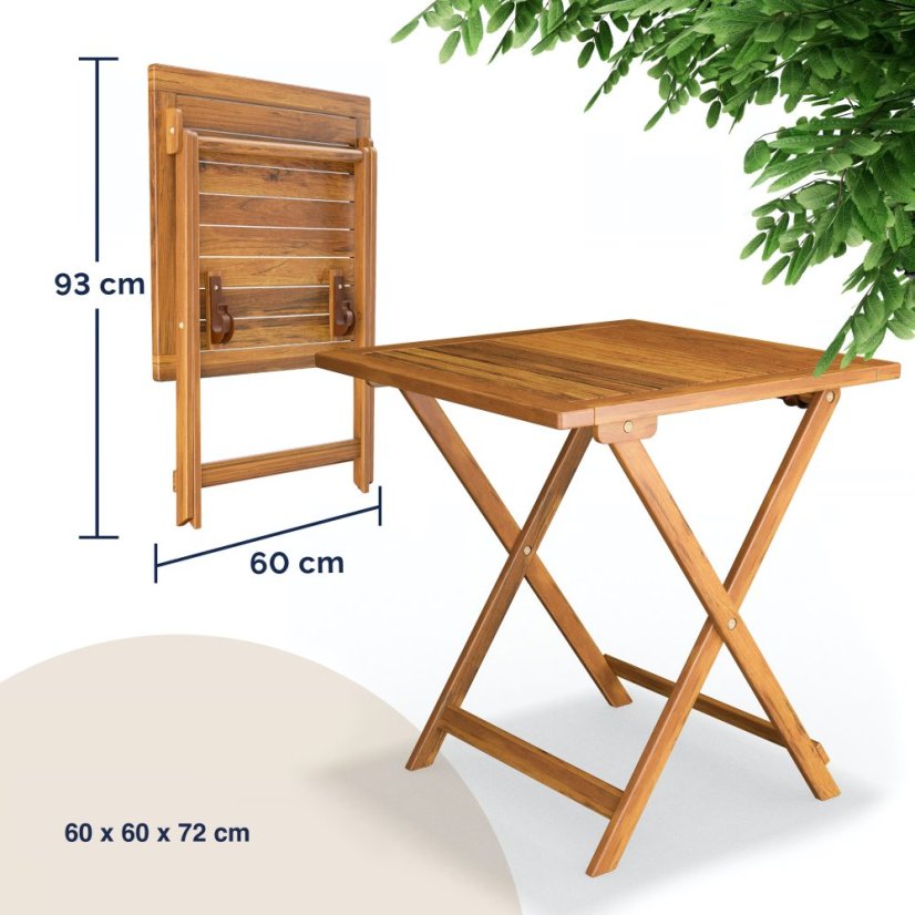 Set da giardino in legno 3 pezzi - tavolo pieghevole + sedie
