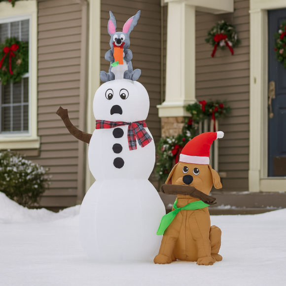 Felfújható hóember kutyával és nyuszival LED - 180 cm