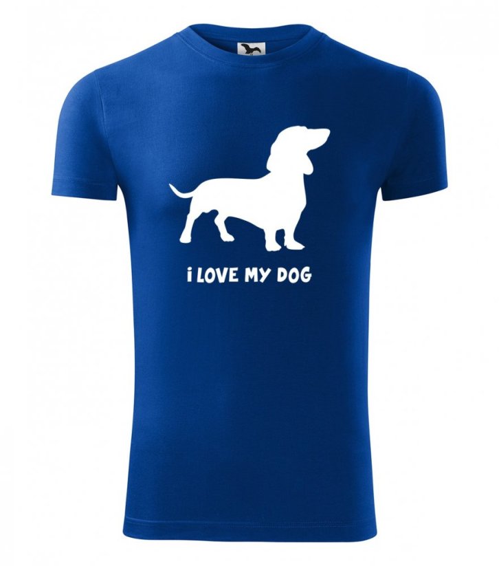 Bavlnené tričko s krátkym rukávom s potlačou psíka - Boja: Plava, Veličina: M