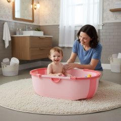 Бебешка сгъваема силиконова вана - розова