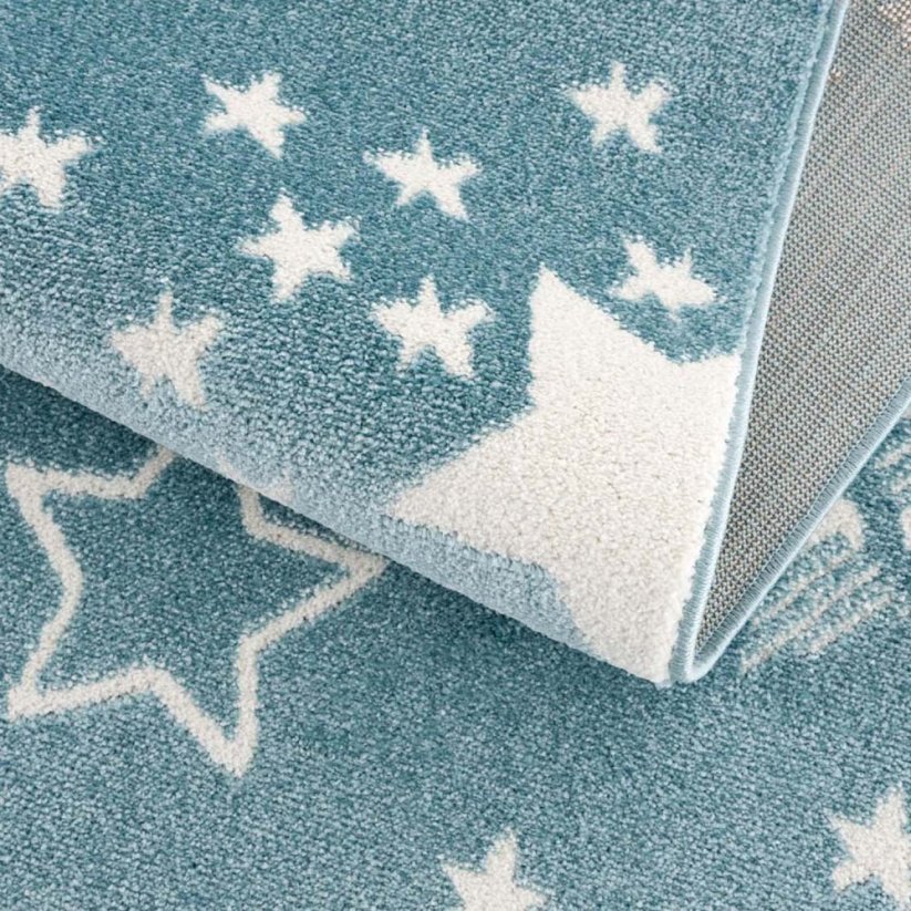 Nádherný kulatý koberec do dětského pokoje v modré barvě