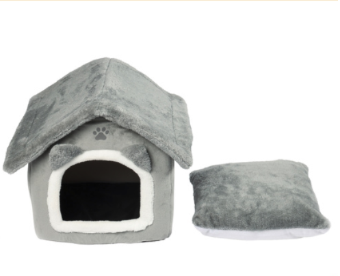 Plüss macskaágy párnával