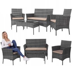 Set de canapele din ratan pentru grădină în gri