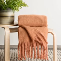 Luxusná moherová deka so strapcami - tehlová