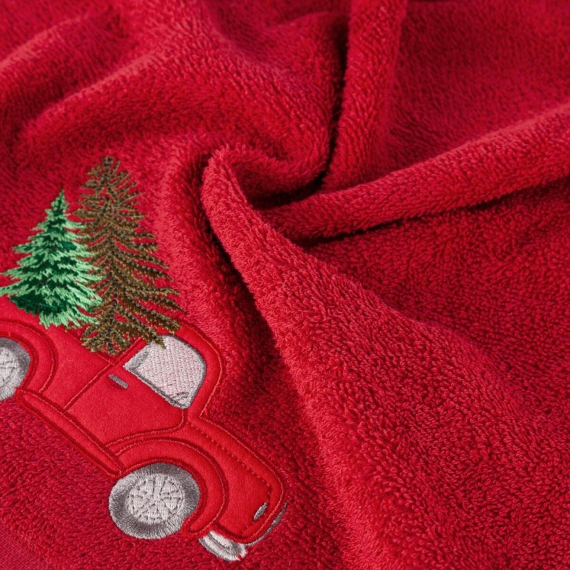 Bumbac de Crăciun prosop roșu cu masina