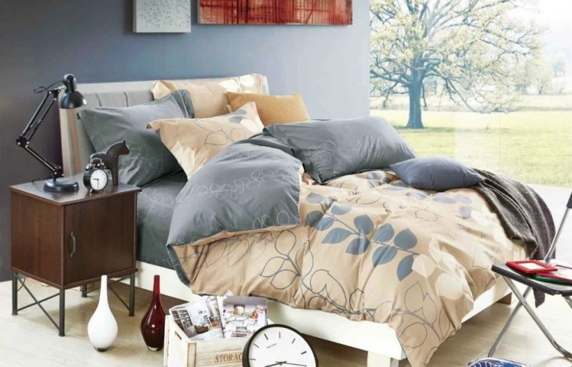 Béžové posteľné obliečky  s listami