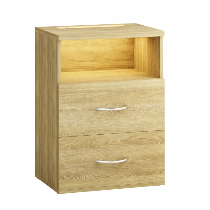 Jamie éjjeliszekrény LED világítással és USB-vel - 55 × 40 × 28 cm