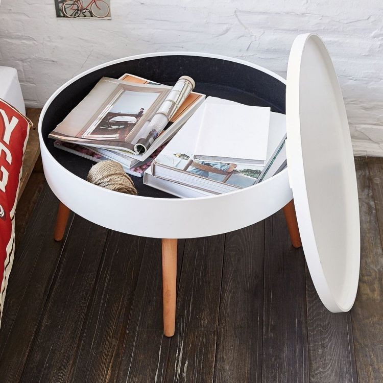 Tavolino rotondo con vano portaoggetti 60 cm