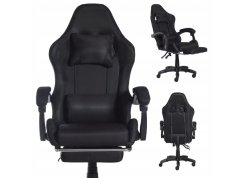 Scaun de gaming negru cu suport pentru picioare