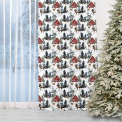 Vánoční závěs s motivem - červený domeček v lese 150 x 240 cm
