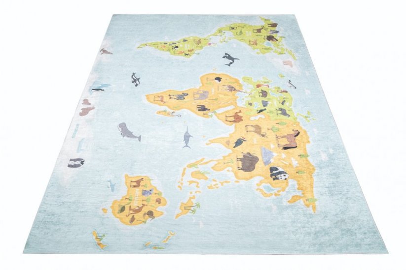 Детски килим с карта на света и животни