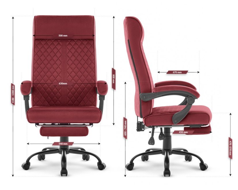 Ergonomická kancelářská židle HC-1030 s pružinovým sedákem a nosností 120 kg – vínová