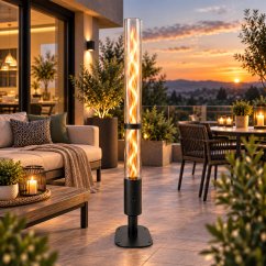 Terasový ohřívač na pelety s efektem plamene 3,6 kW, 140 cm, černý