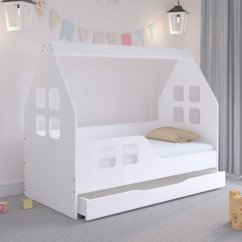 Okúzľujúca detská posteľ so šuflíkom 160 x 80 cm bielej farby v tvare domčeka
