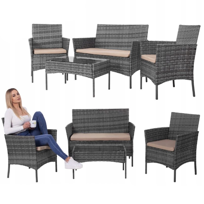Set de canapele din ratan pentru grădină în gri