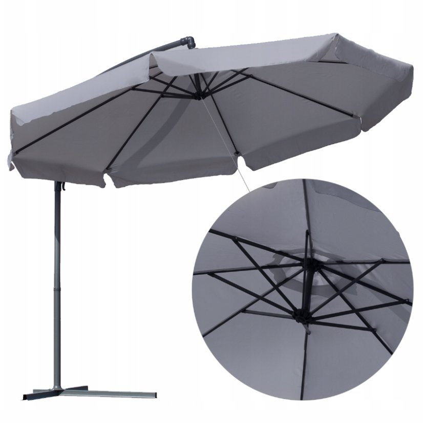 Veľký záhradný slnečník so stojanom šedej farby