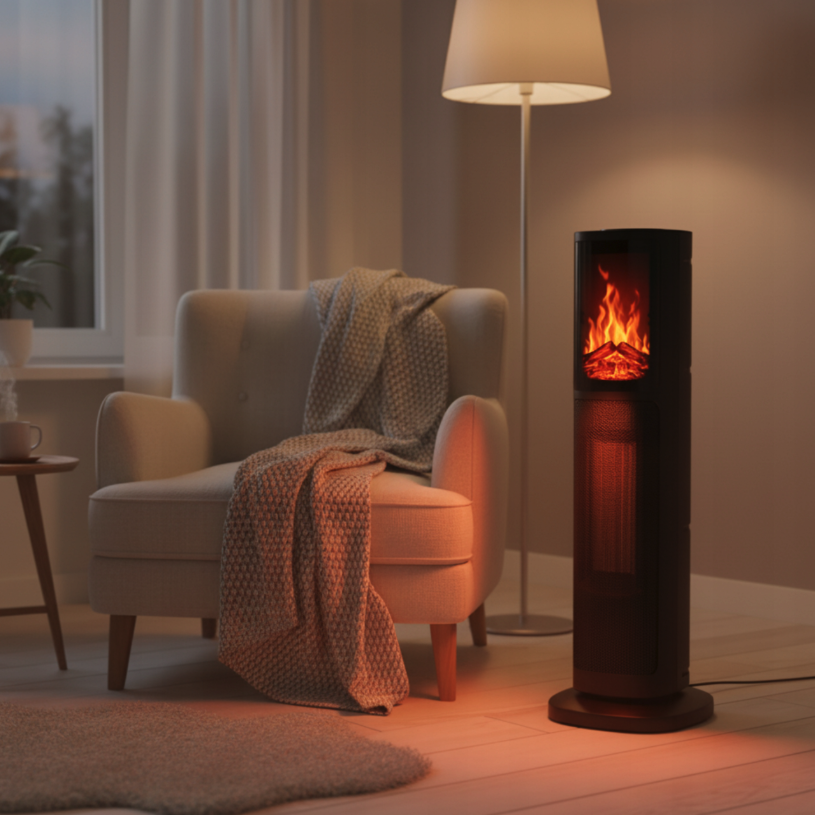 Încălzitor electric tip coloană cu efect de flacără 2000 W