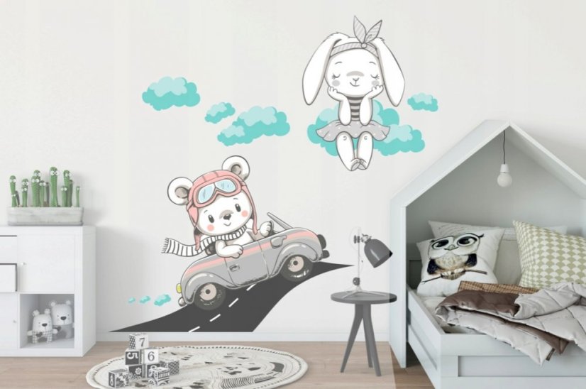 Autocolant decorativ de perete urs și iepuraș