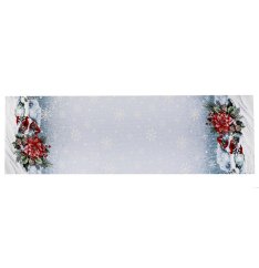 Karácsonyi faliszőnyeg terítő lurexszel - karácsonyi manó és téli tájkép