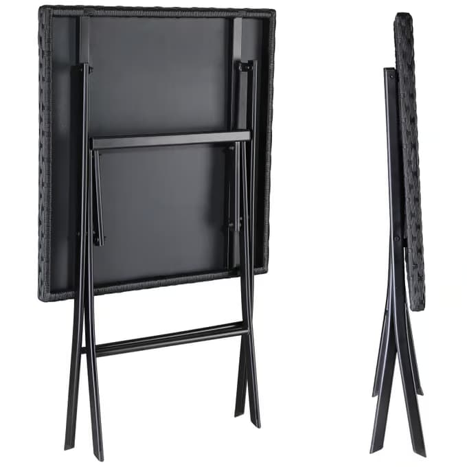 Masă grădină pliabilă din poliratan Rom cu cadru din oțel 75 × 65 × 65 cm