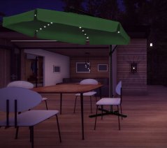 Зелен градински чадър със стойка и LED осветление