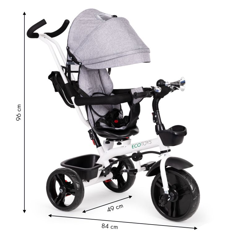 Szürke háromkerekű forgó tricikli tetővel ECOTOYS