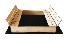 Groapă de nisip închisă pentru copii cu bănci 140 x 140 cm