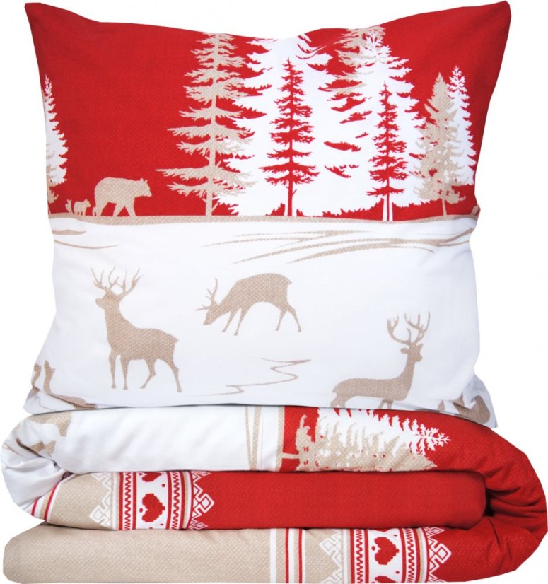 Prémium pamut ágynemű piros havas erdei motívummal