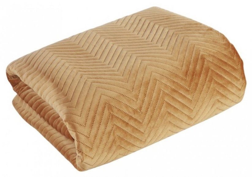 Cuvertură de pat din catifea maro, cu matlasare geometrică