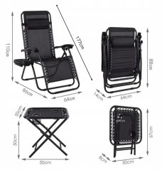 Set 2 polohovateľných záhradných lehátok so stolíkom - hnedý