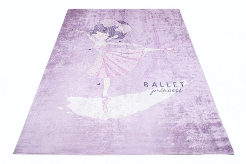 Lila Kinderteppich mit dem Motiv einer Ballerina am Eiffelturm