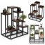 Loft Blumenständer - 6 Ablagen, schwarzer Stahl und Holzdekor