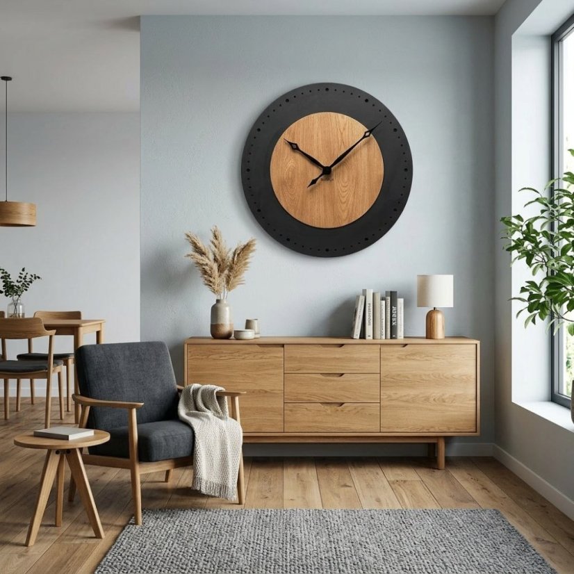 BLACK&OAK 2 Стенен часовник XXL от дъб, 75 см, с безшумен механизъм