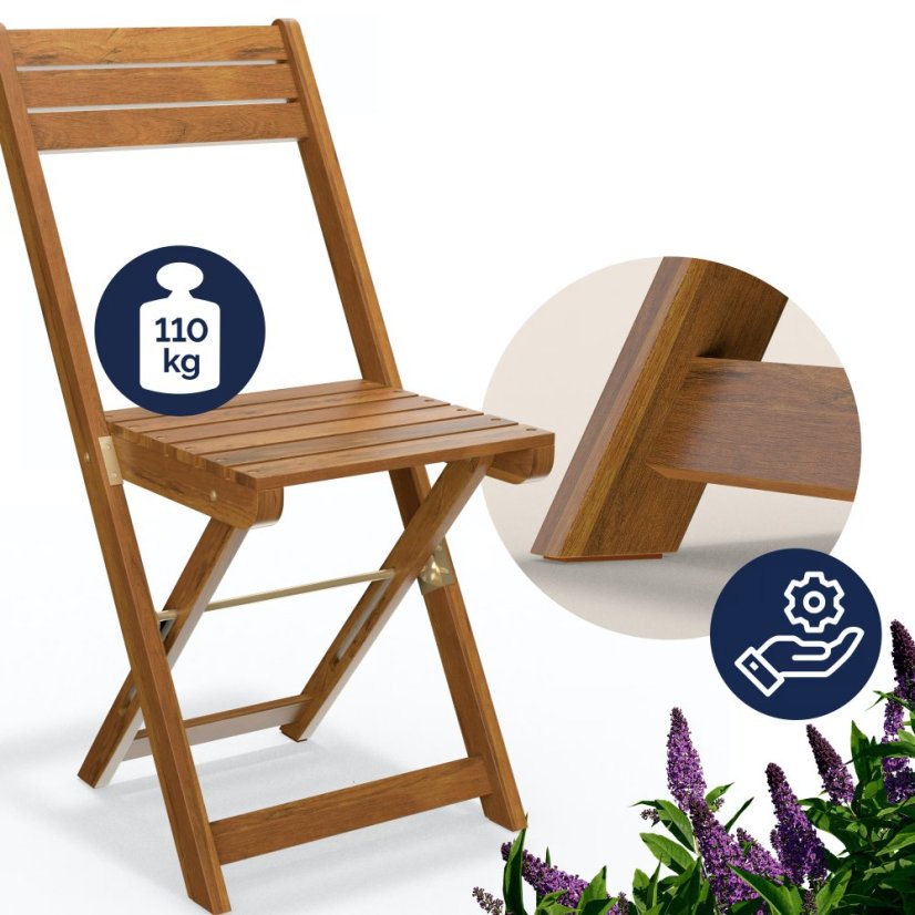 Set da giardino in legno 3 pezzi - tavolo pieghevole + sedie