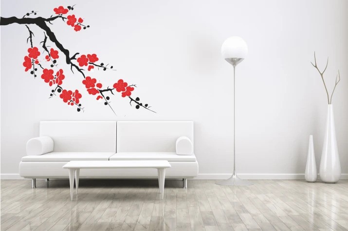 Autocolant de perete pentru interior ramură cu flori înflorite - Mărimea: 120 x 240 cm