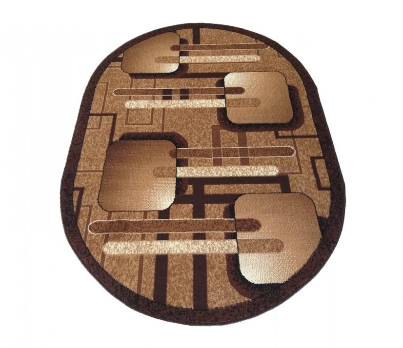 Hnedý oválny koberec s geometrickými vzormi - Rozmer koberca: Šírka: 80 cm | Dĺžka: 150 cm