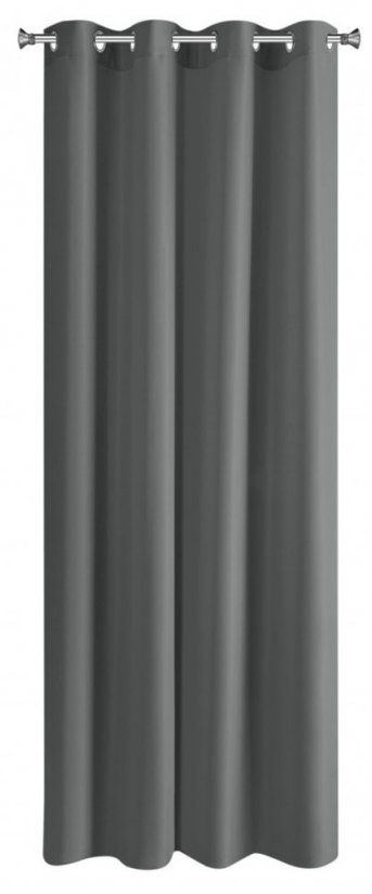 Egyszínű sötét szürke függöny, karikákon lógva - Méret: Hossz: 250 cm