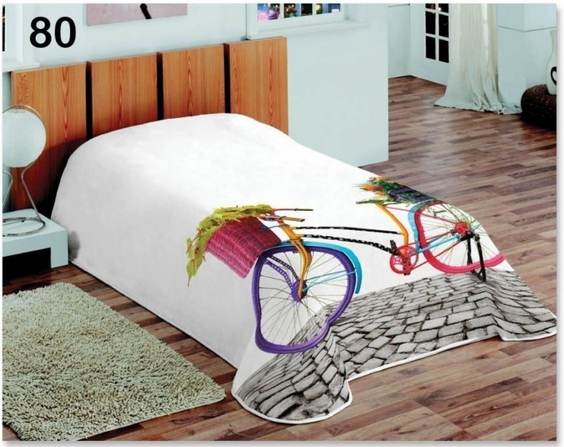 Denní bílá deka na postel s motivem kola