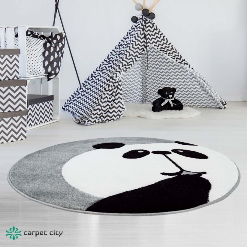 Original grauer runder Kinderteppich Panda
