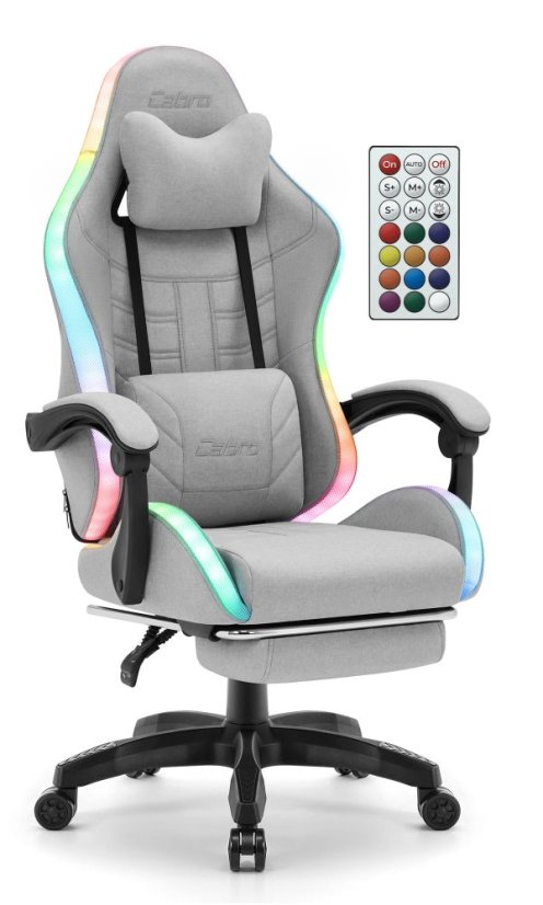 CABRO C501 gamerska stolica s LED rasvjetom i osloncem za noge, do 150 kg, siva