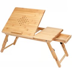 Laptoptisch aus Bambus mit Lüftungsschlitzen und Schublade 55 x 28 x 35 cm
