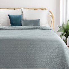 Gesteppte Tagesdecke mit Leinenstruktur - metallicblau