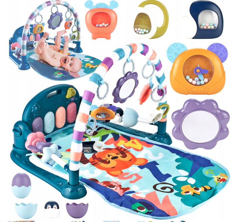 Gyermek játéktakaró - kék oktató szőnyeg játékokkal, fénnyel és dallamokkal
