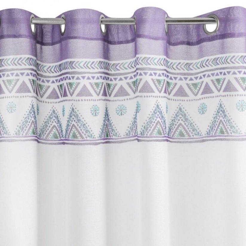 Draperie gata cusută pentru dormitor culoarea alb-violet, cu model de pene