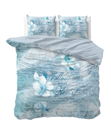 Tyrkysové posteľné obliečky s nápisom z bavlny