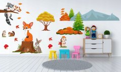 Adesivo da muro colorato per bambini con design animali della foresta felici